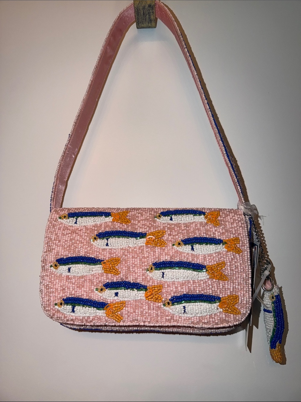 NWT-Viral Pink Beaded Shoulder Bag with Fish Embroidery
